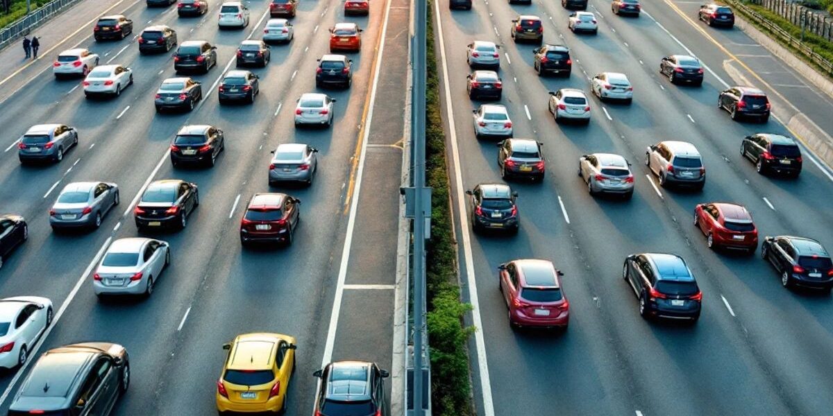 繁忙的高速公路，汽车穿越边界
