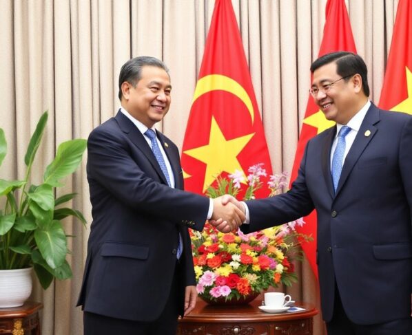 马来西亚国会下议院议长与越南官员握手