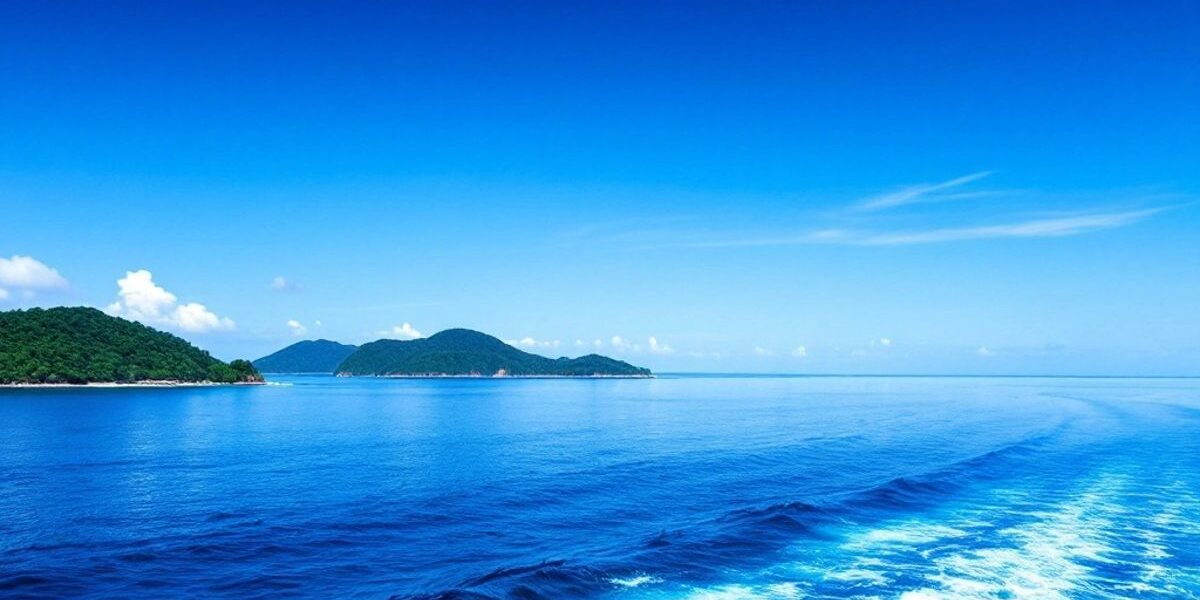 南海的宁静景色，绿岛与蓝天相映。